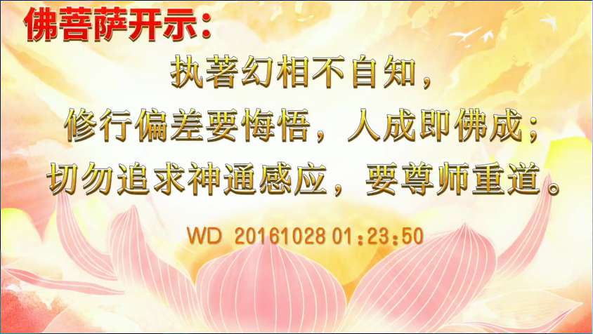 30. 佛菩萨开示: 执着幻想不自知,修行偏差要悔悟,人成即佛成;切勿追求神通感应,要尊师重道