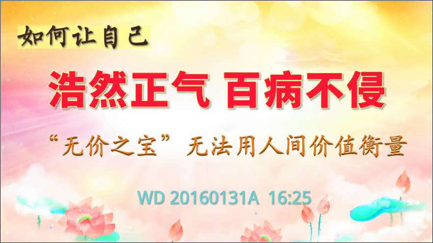 77. 如何让自己浩然正气、百病不侵;“无价之宝”无法用人间价值衡量!问答20160131A 16:25